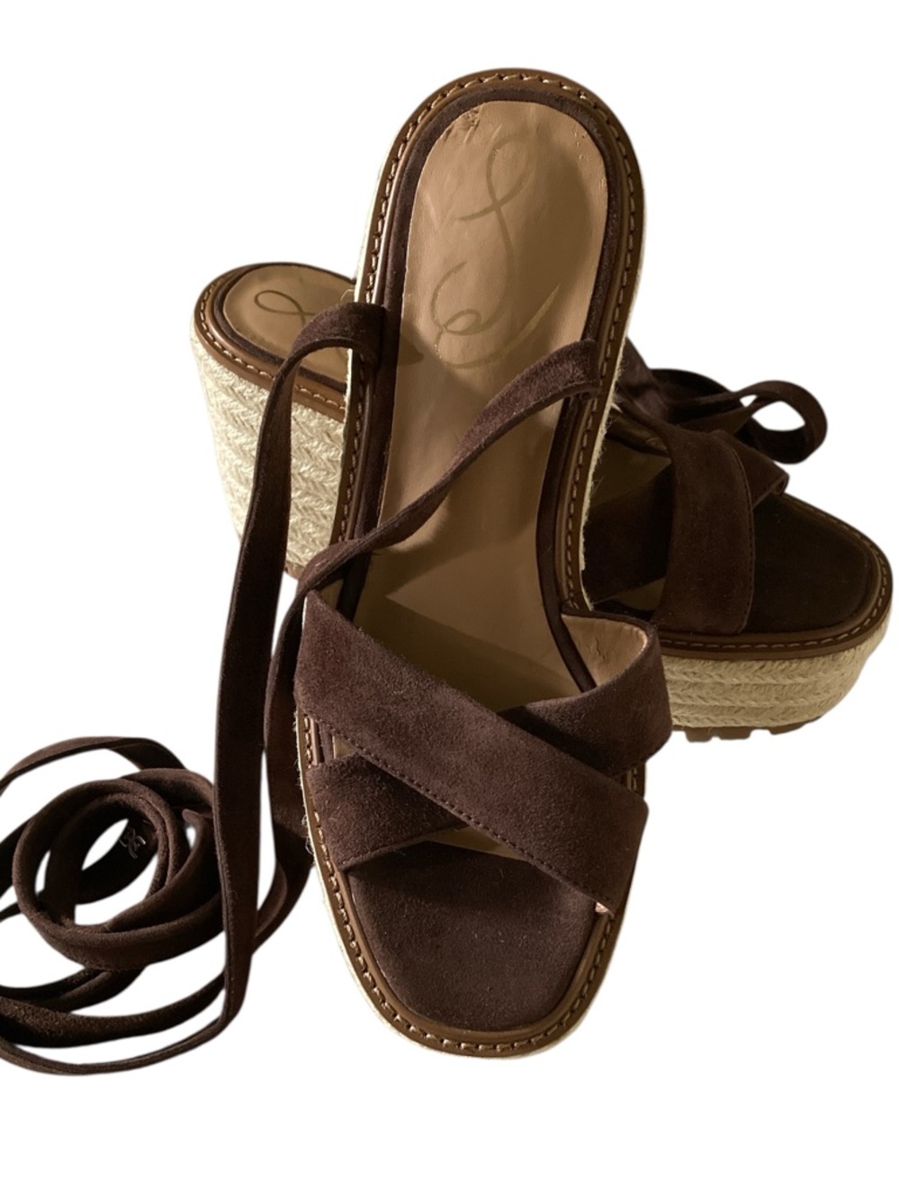 Sam Edelman Brown Suede Espadrille Platform Sandals with Wrap Ties